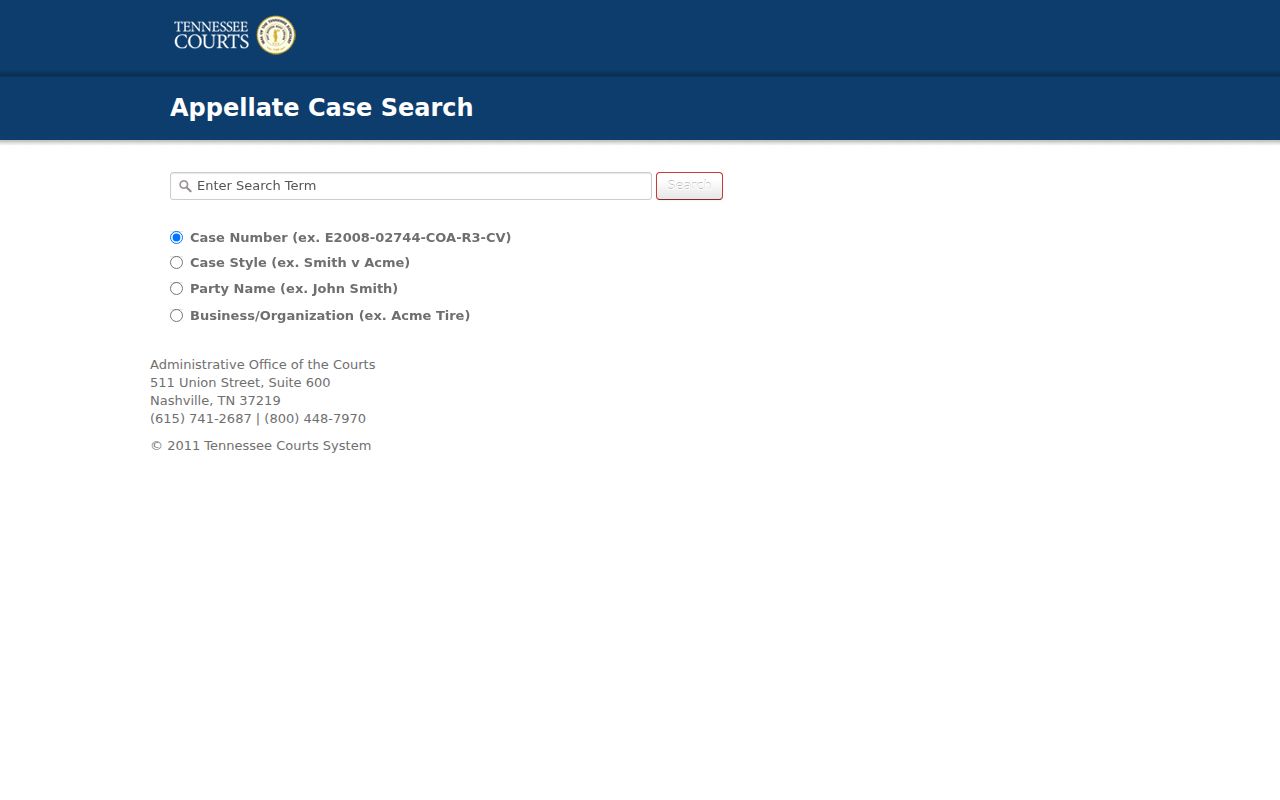 Blank Tennessee Public Case History appellate search form