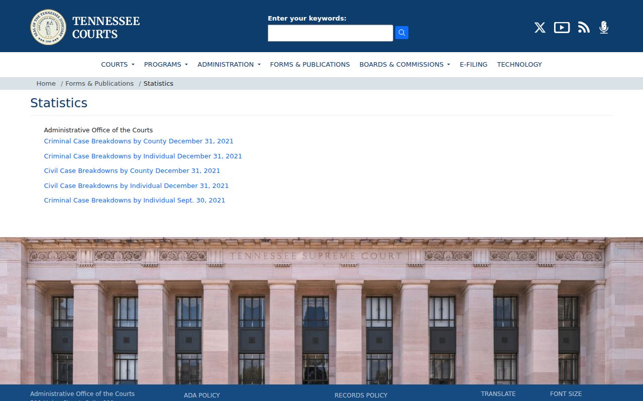 Tennessee Administrative Office of the Courts statistics index