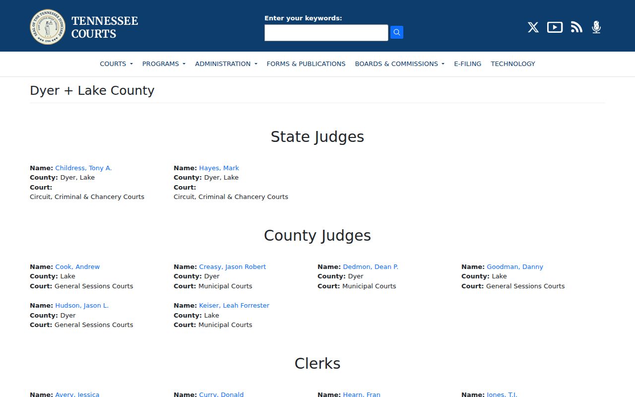 29th Judicial District officials serving Lake County court dockets