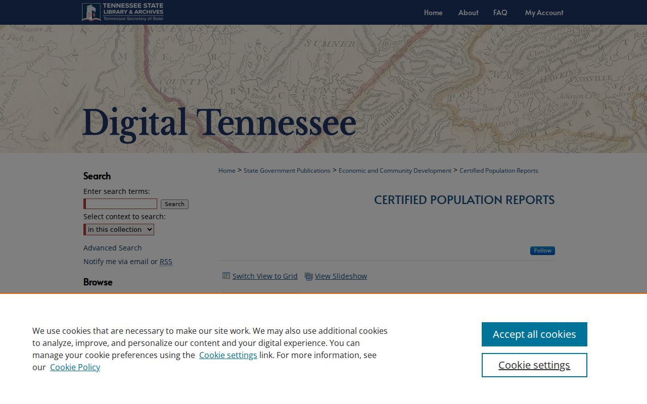 Tennessee certified population report archive used to verify Ridgely municipal context