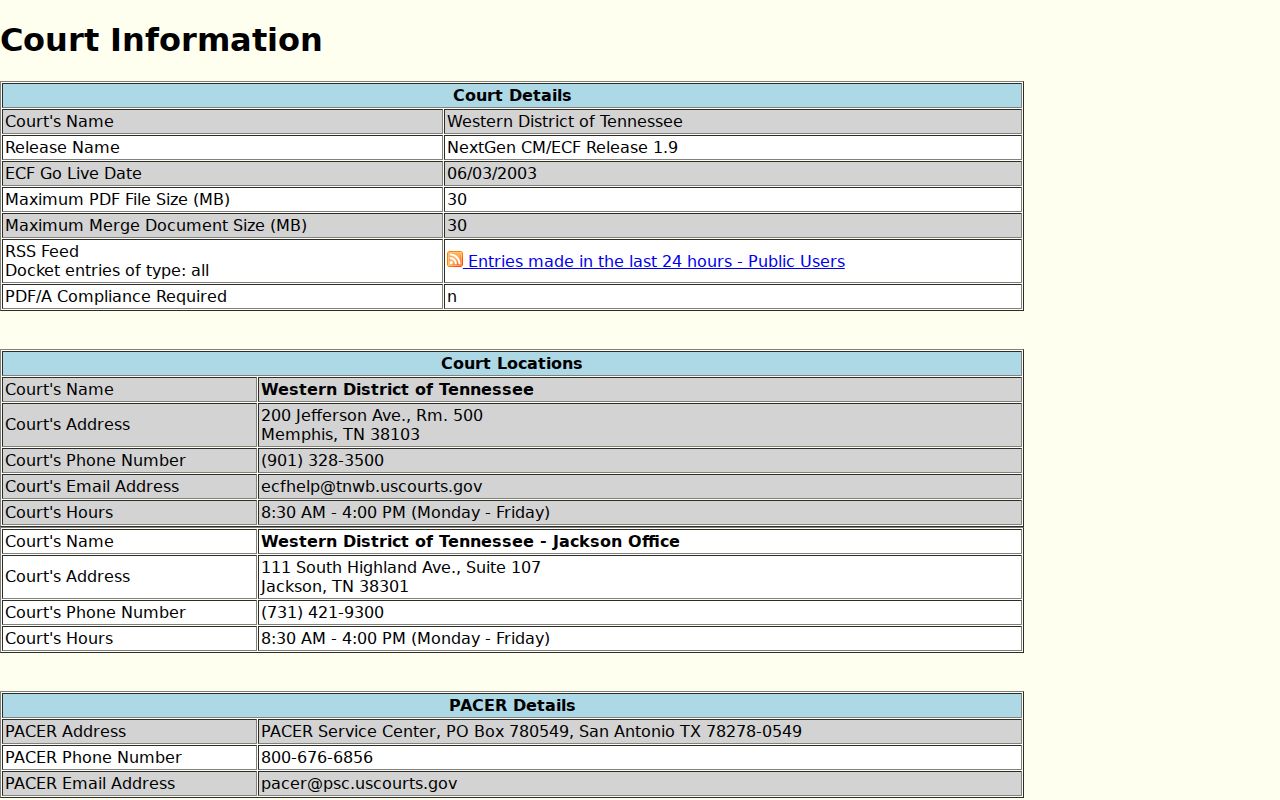 Western District of Tennessee CM ECF information for the federal court serving Lake County